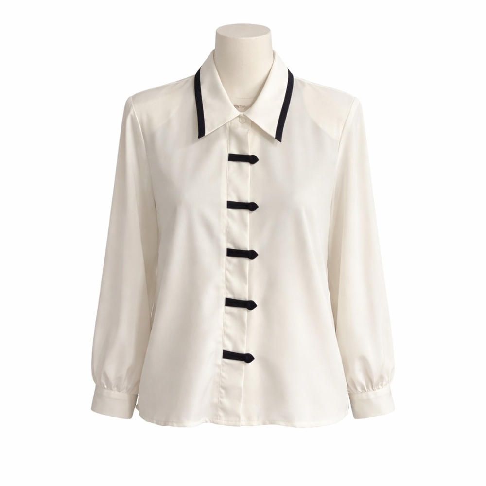 Vintage 90s Blouse Career Shoulder Pads Button Up LS Sz 8 USA Light Academia